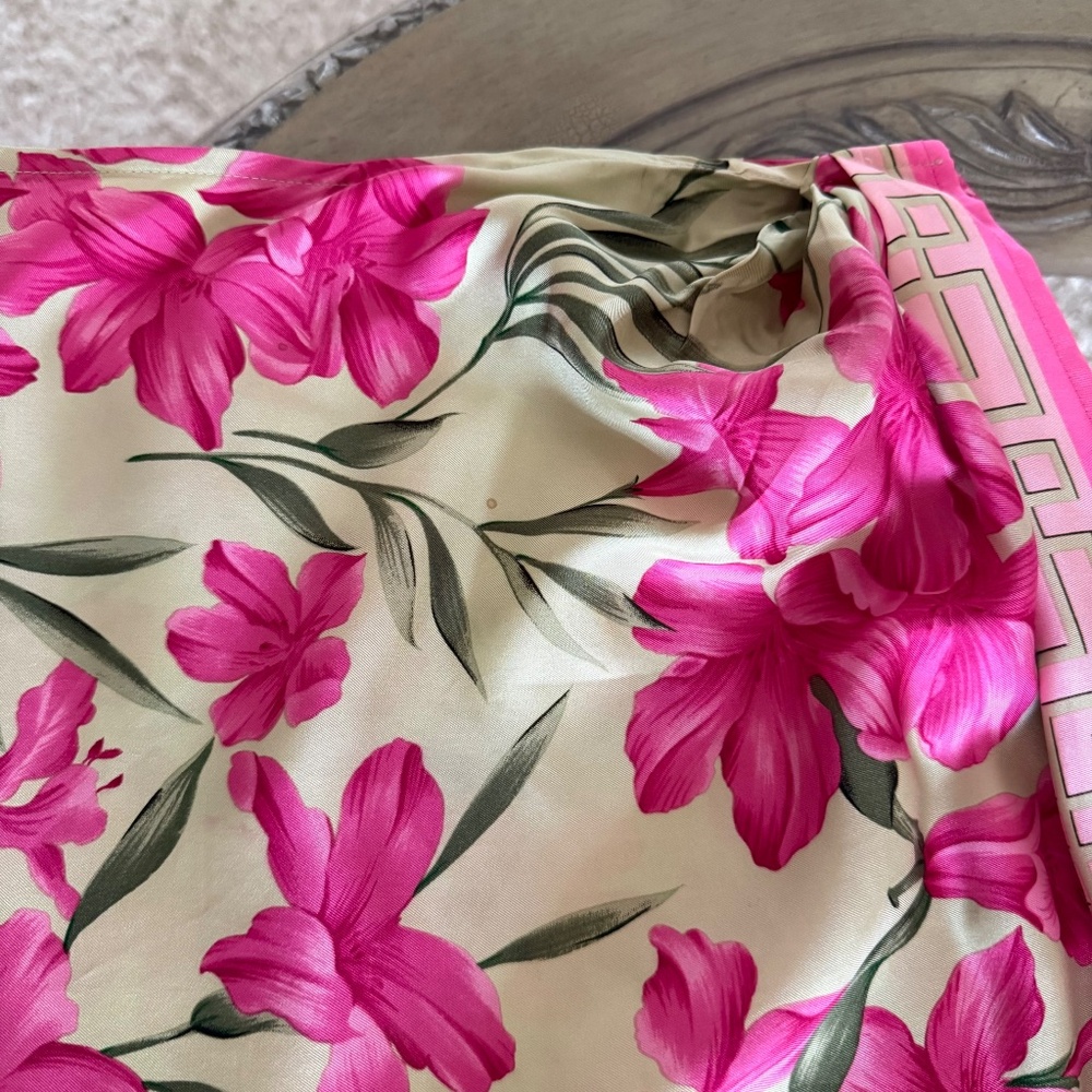 Vintage Oscar de la Renta 100% Silk Floral Maxi Skirt Size 10 A-Line High Waist - Picture 8 of 10